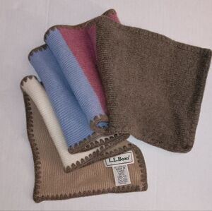 L.L. Bean Multicolor Lambs Wool Knit Colorblock Scarf Tan Blue Cream Vintage